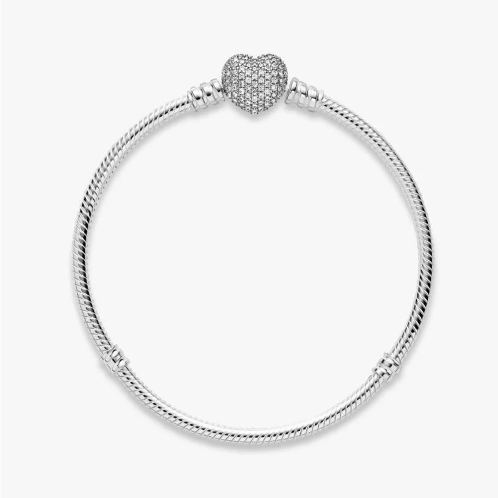 Pandora Moments Sparkling Heart Clasp Snake Chain Bracelet (7.1)
